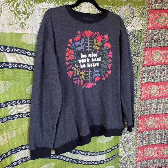 Natural Life Heather Gray "Be Nice" Comfy Pocket Sweatshirt Size Medium - Picture 9 of 14